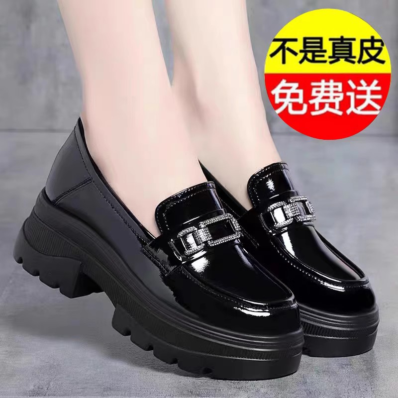 专柜断码中老年真皮厚底乐福鞋女2025春秋新款软皮粗跟百搭单鞋英 - 图0