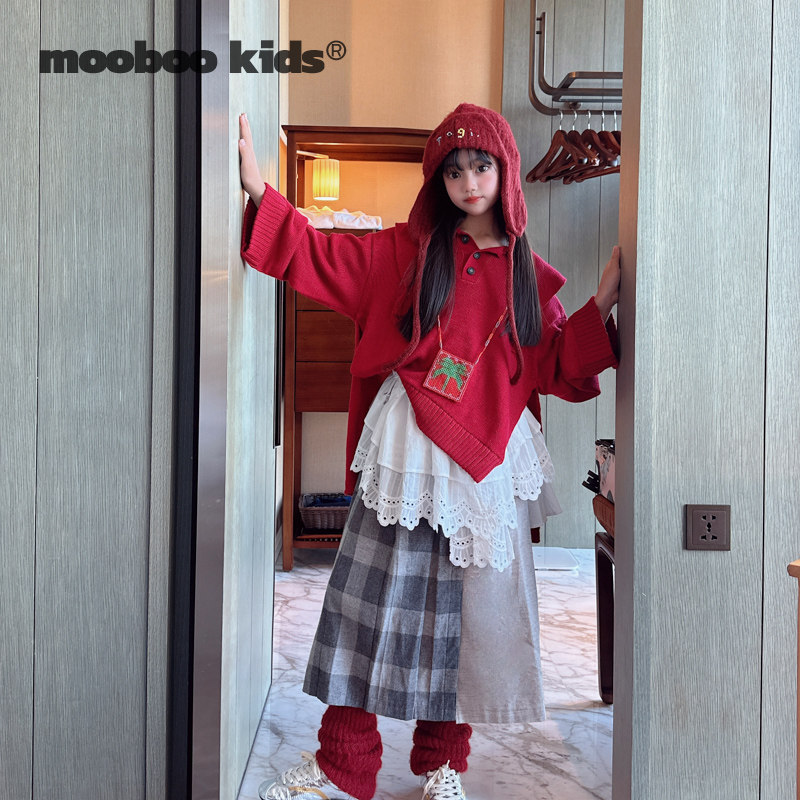 新年红腔调毛衣罩衫+日系灰格拼接百褶裙+百搭钉珠不规则围裙,淘宝优惠券,粉丝福利购,淘宝优惠卷