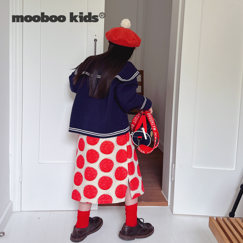 墨宝童装 MoobooKids_软糯糯的海军风外套+圈圈红半裙8岁大童秋季 - 图1