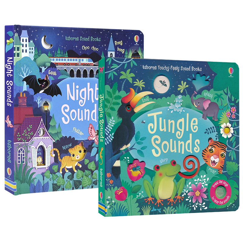 英文原版 Usborne Touchy-Feely Sound Books Jungle& Night触摸感知发声书丛林夜晚早教启蒙儿童英语故事绘本-图0