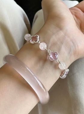 世界普陀山桃粉水晶手链美可爱甜妹转运招桃花美满甜蜜告白送女友