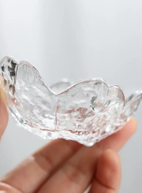 精油碗碟子玻璃透明白色磨砂哑光调配托盘调膜分装日式樱花水晶碗