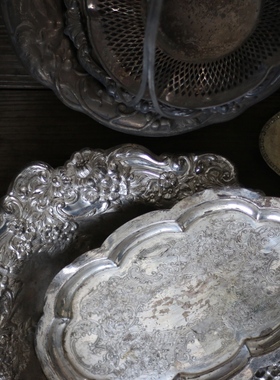 西洋道具镀银盘摄影复古