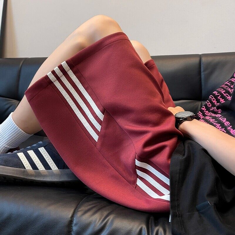 2025夏季休闲百搭撞色三条杠织带宽松五分短裤男运动潮牌青少年,淘宝优惠券,粉丝福利购,淘宝优惠卷