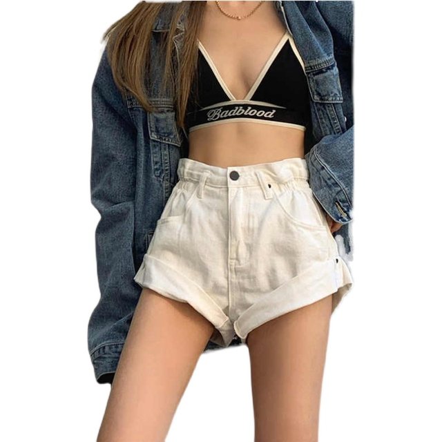 2024 Summer New European and American Retro High Waist Curled Denim Shorts Versatile Women's Spicy Girl Ultra Short Flipped Hot Pants