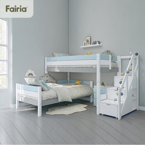 Fairia法芮亚儿童床男孩浅蓝色斜梯女孩床白色环保水性漆简约 - 图1