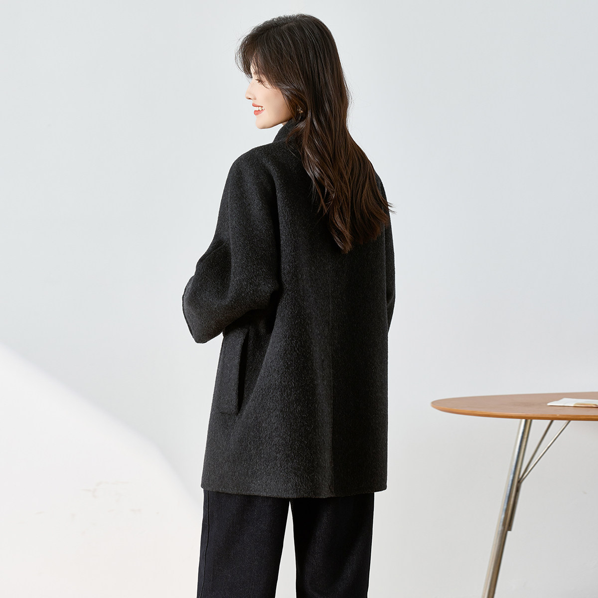 3S女装2025冬季新款100%绵羊毛呢大衣女中长款双面呢外套极简风,淘宝优惠券,粉丝福利购,淘宝优惠卷