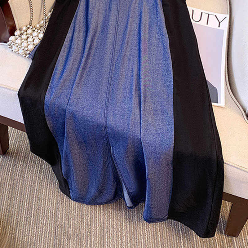 300斤特大码假两件连衣裙女夏季胖mm妹妹收腰显瘦圆领A字背心裙子