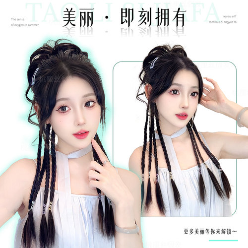假发辫马尾发圈假发抓夹新中式长辫子双麻花拳击辫高马尾假发发饰 - 图2