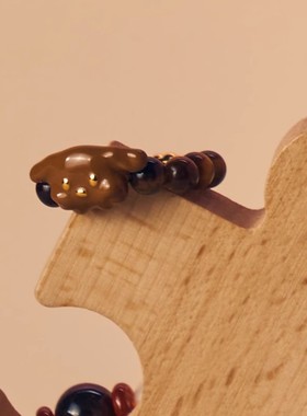 MARSEVEN 小狗系列金棕小狗串珠戒指小众原创可爱趣味指环新款