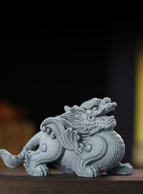 仿青砂石貔貅一对招财镇宅摆件
