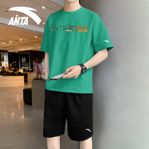 安踏运动套装男夏季新款速干短裤T恤短袖帅气大码青少年学生夏装 - 图0