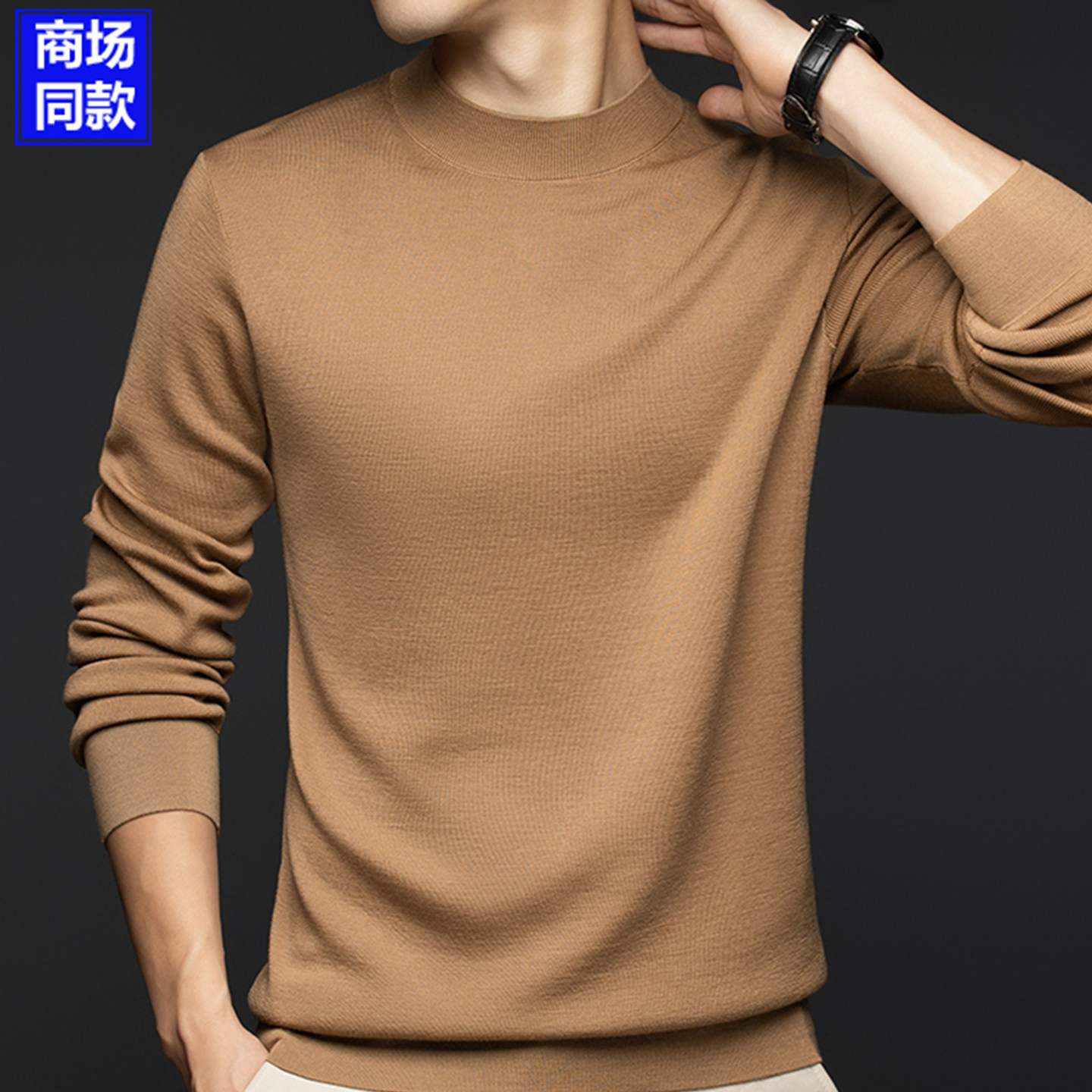 Ordos Worsted Men's Cashmere Sweater Thin Half-Turtle Collar Brand Knitted Wool Sweater Spring and Autumn Bottoming Sweater