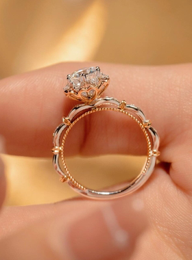 1克拉莫桑石钻戒女S925银小众高级感求婚结婚白金钻石戒指送女友