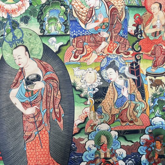 Tibetan Thangka Sakyamuni Buddha Statue Decoration Painting Tea House Zen Study Living Room Buddhist Hall Hanging Painting Three Generations Buddha Middle Hall