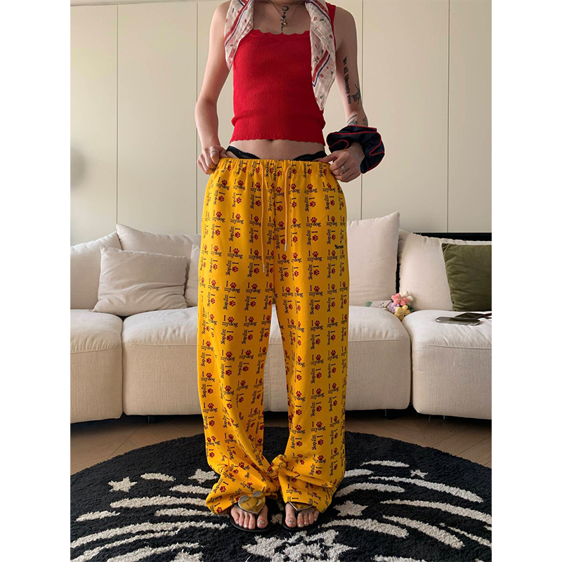 JMJ 2025春季新款美式趣味狗爪满印休闲裤男女宽松直筒休闲阔腿裤 - 图3