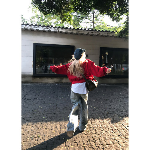 JMJ 美式复古廓形翻领工装夹克男女春秋宽松休闲潮流多巴胺外套 - 图3