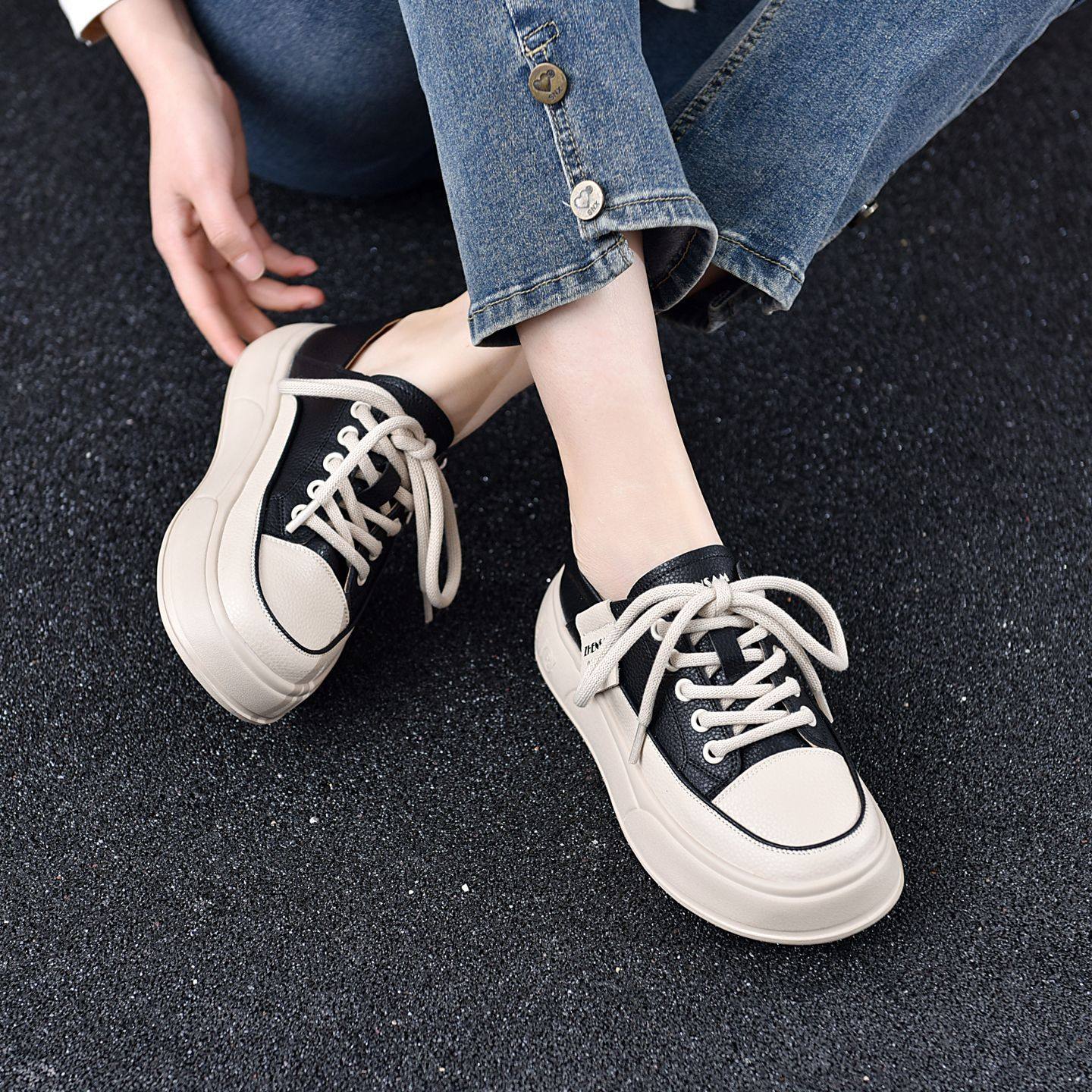 2026春季新款真皮软底软面单鞋前系带厚底松糕鞋休闲百搭女鞋轻便,淘宝优惠券,粉丝福利购,淘宝优惠卷