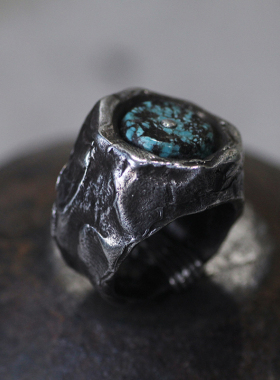 手工美国原矿粗犷风复古戒指跋折