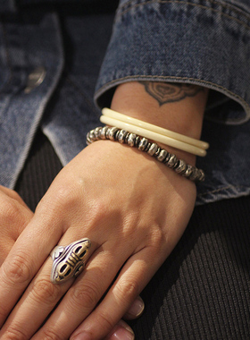 跋折罗VAJRA鼓珠银手链复古藏传