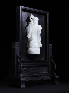 红木镶瓷板画寿星挂屏挂画