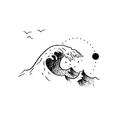 枝爷手绘海浪纹身贴黑白男女帅气日式刺青浪花波浪红日太阳tattoo - 图3