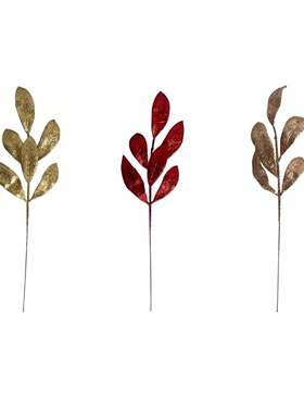 圣诞撒金粉橄榄叶片35厘米圣诞树塑料装饰品摆件树叶轻奢风家居