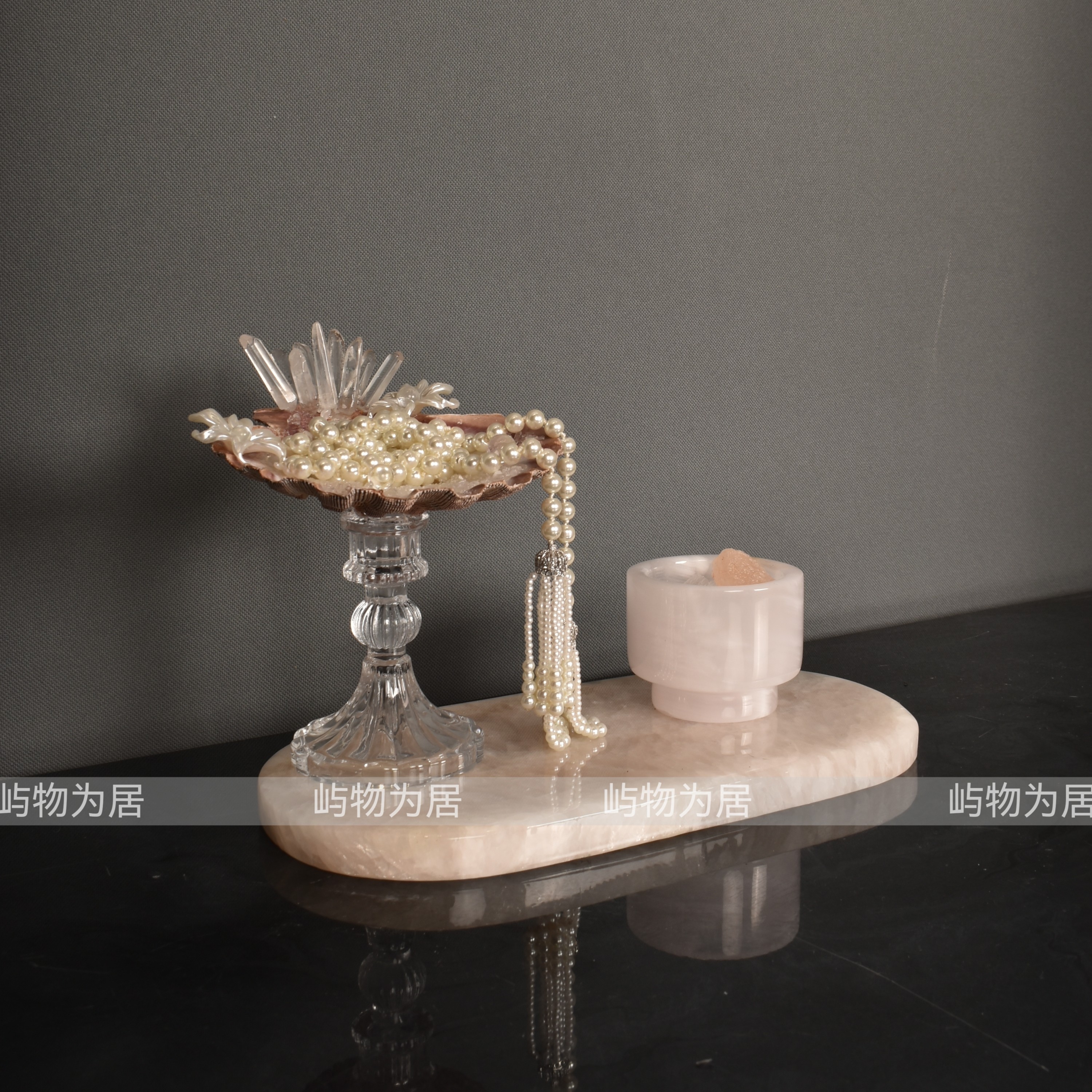 屿物为居 现代轻奢法式样板间桌面珠宝梳妆台女儿房托盘饰品摆件,淘宝优惠券,粉丝福利购,淘宝优惠卷