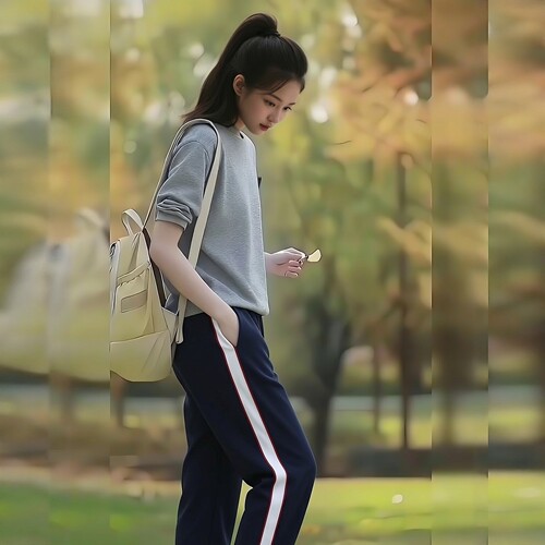 春夏秋中小学生深藏青色白色宽条加红细杠条休闲男女直筒运动裤子 - 图2
