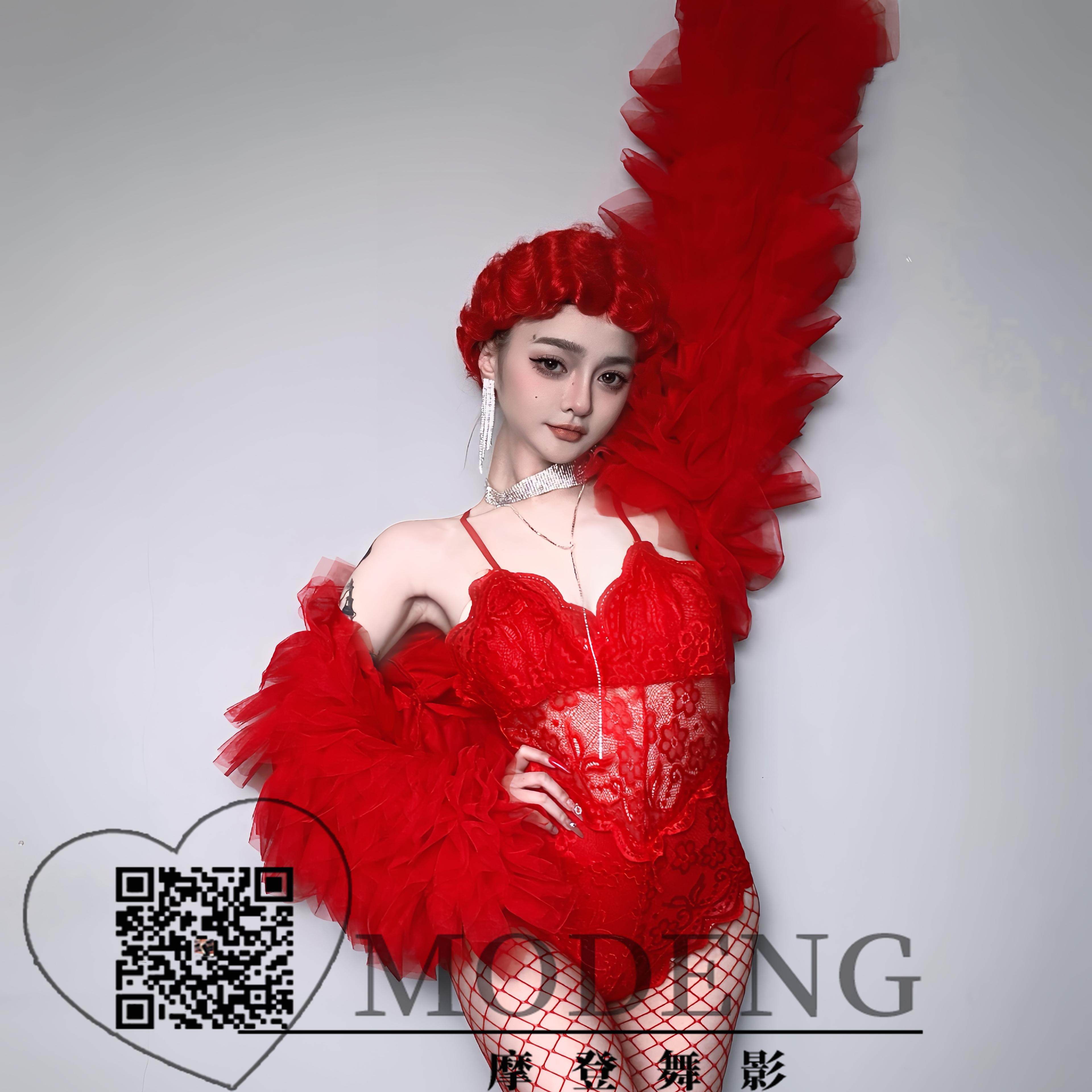 新款酒吧舞台GOGO秀红色复古蕾丝连体性感夸张蓬蓬纱袖夜店演出服,淘宝优惠券,粉丝福利购,淘宝优惠卷