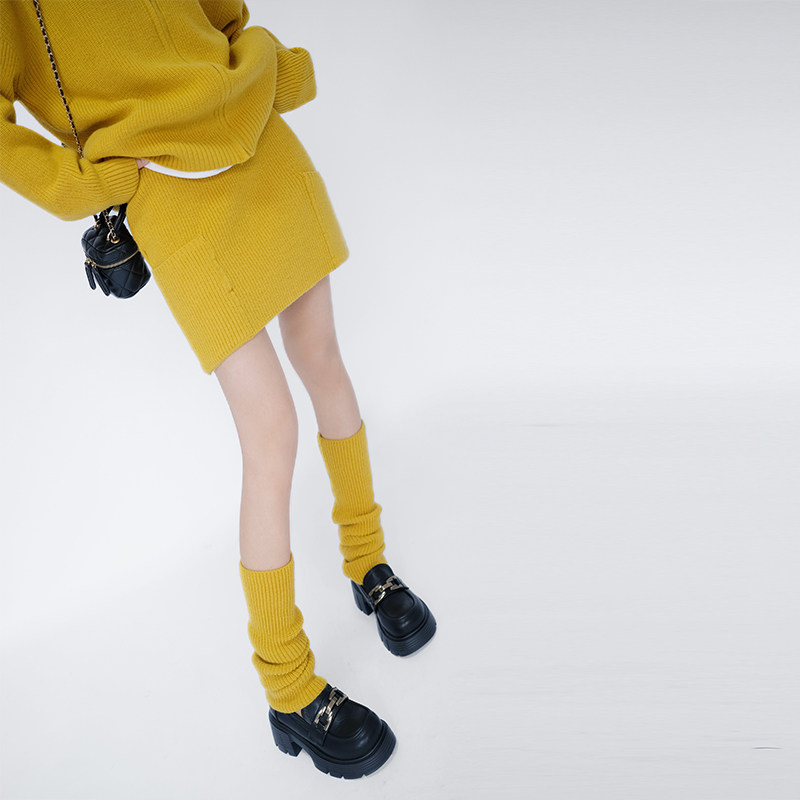 OF U慵懒风黄色毛衣半身裙两件套女秋冬气质宽松针织开衫短裙套装,淘宝优惠券,粉丝福利购,淘宝优惠卷