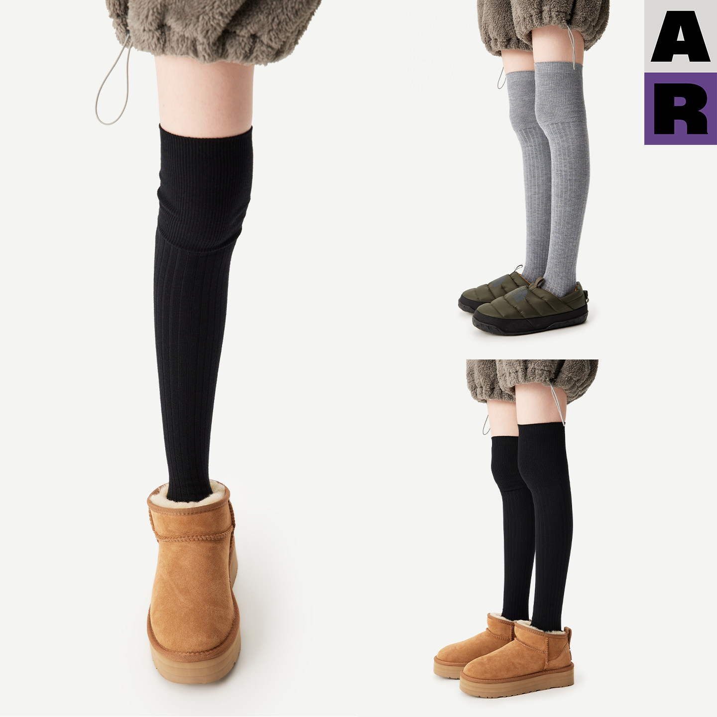 AR美利奴羊毛过膝袜子女秋冬款保暖护膝显瘦灰色长筒小腿袜miu系,淘宝优惠券,粉丝福利购,淘宝优惠卷