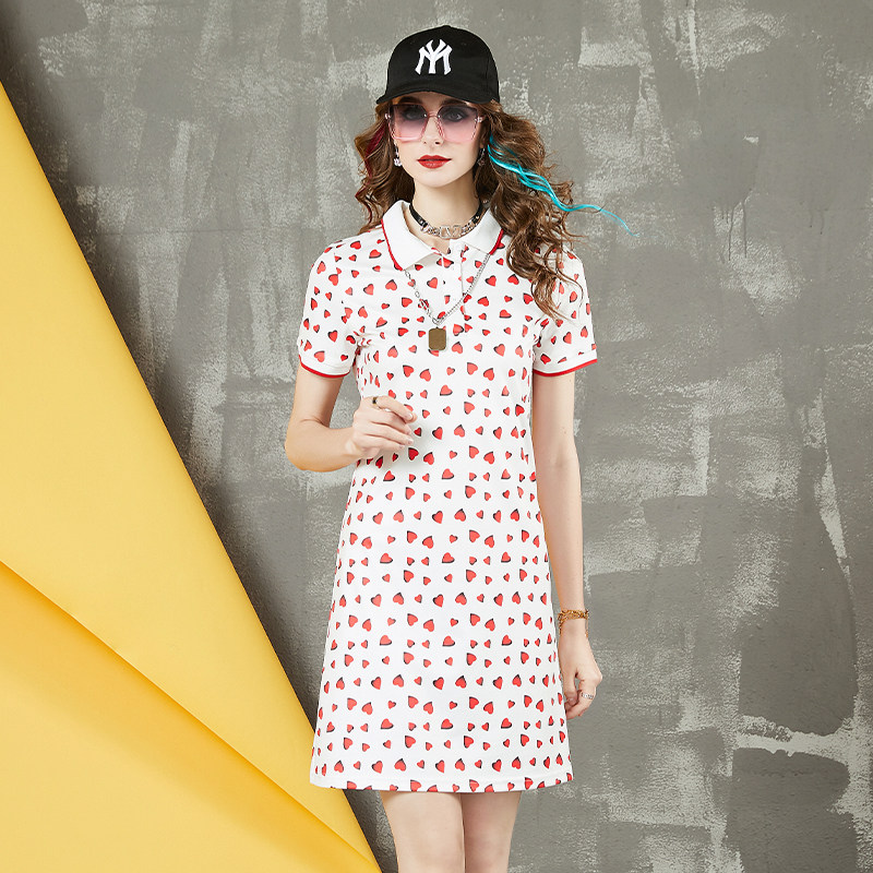 欧洲站印花短袖Polo领连衣裙女新款2025春夏季休闲套头a型中长裙,淘宝优惠券,粉丝福利购,淘宝优惠卷