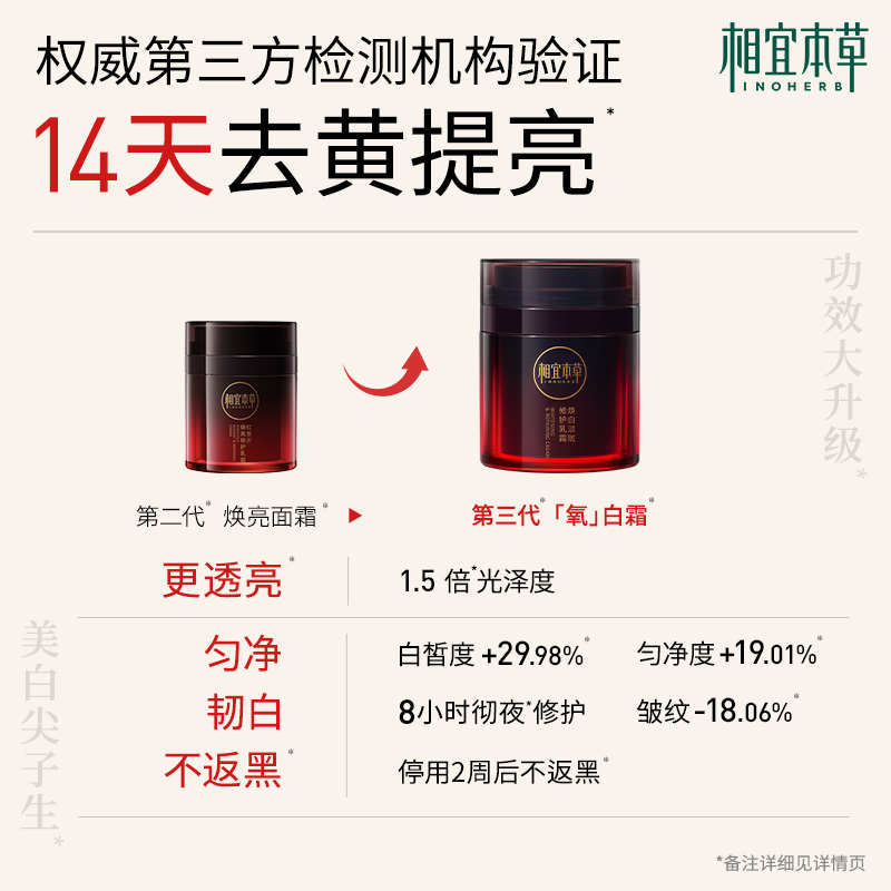 相宜本草氧白霜红景天焕白淡斑修护乳霜修护提亮抗氧去黄保湿面霜