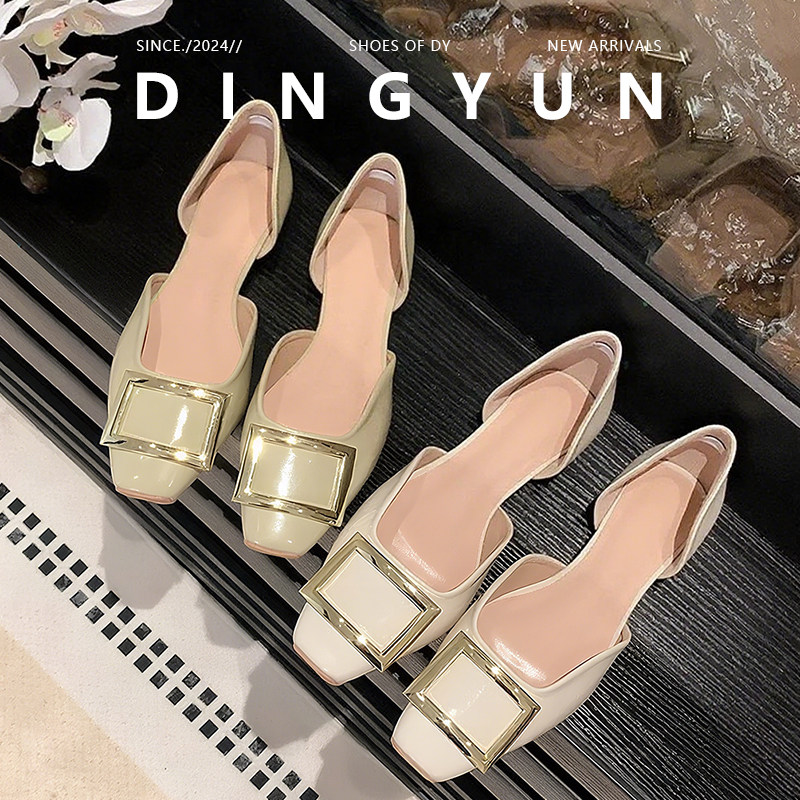羊皮版dingyun丁允平底鞋气质中空单鞋低跟方扣凉鞋法式通勤女鞋,淘宝优惠券,粉丝福利购,淘宝优惠卷