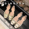 Rv square buckle flat shoes with raised nude color single shoes square toe