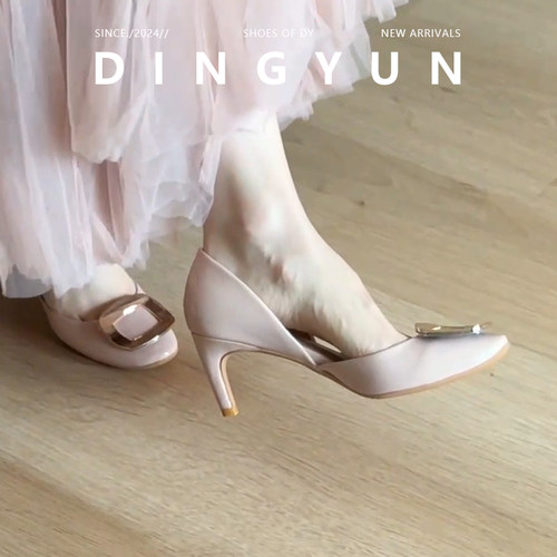 羊皮版dingyun丁允裸色高跟鞋女秋绝美伴娘婚鞋细跟法式圆头单鞋 - 图2