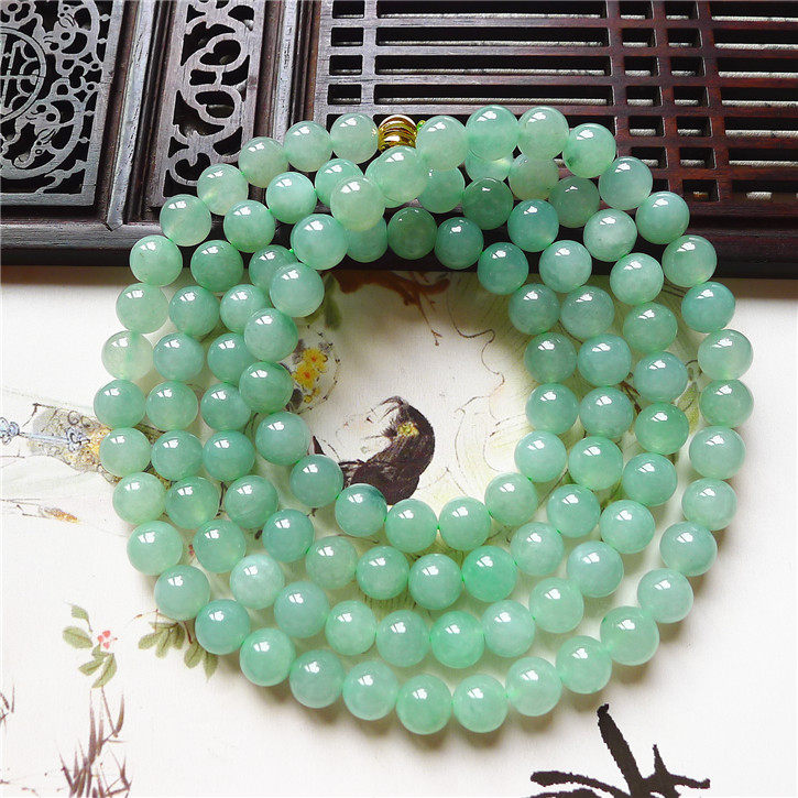 正品天然翡翠A货冰糯种翡翠 精美水润7.6毫米翡翠项链 配证书,淘宝优惠券,粉丝福利购,淘宝优惠卷