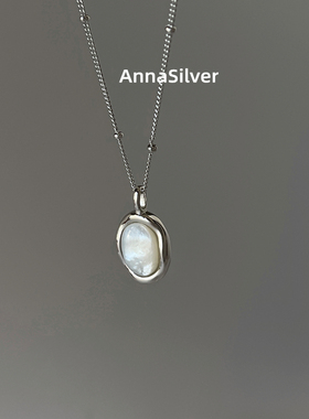 通体S925纯银时尚设计白贝壳吊坠气质项链短款