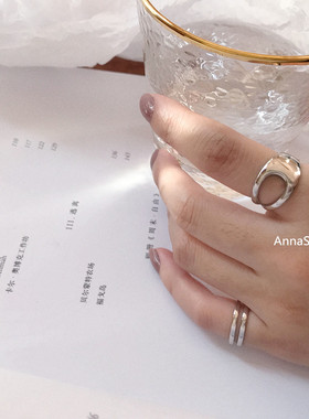 戒指通体S925纯银光面双层线条