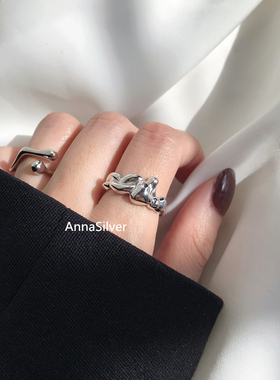 戒指通体S925纯银不规则交叉简约