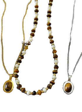 S925纯银虎眼石贝壳串珠项链