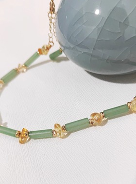国风东陵玉黄水晶汉服项链