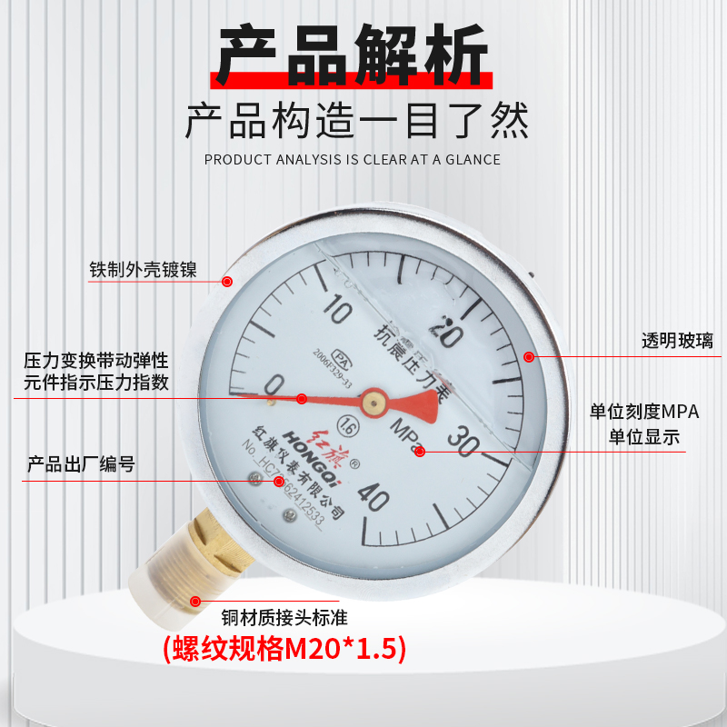 红旗仪表厂家直销YTN-100 抗震充油压力表消防管道液站压机专用表