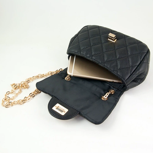 Маленькая сумка через плечо, кожаная небольшая сумка, черная барсетка, из натуральной кожи, воловья кожа, в стиле Шанель, intel core i6, 6 plus