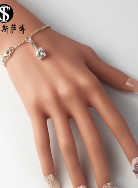 白色圆形纯银龙虾扣百搭手链吊坠