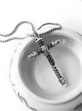 链条项链与黑曜石十字架时尚饰品男新款托马斯萨博外贸首饰品