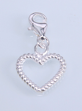 麻花状镂空心形吊坠挂坠个性时尚配饰轻奢小众首饰品银饰龙虾扣