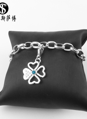 蓝色四叶草纯银幸运浪漫百搭吊坠