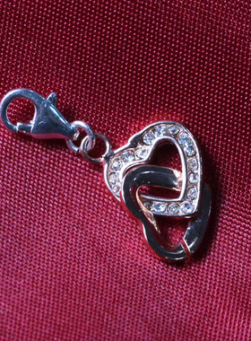 镀玫瑰金心连心吊饰吊坠龙虾扣挂坠吊饰个性时尚配饰小众首饰品